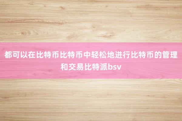 都可以在比特币比特币中轻松地进行比特币的管理和交易比特派bsv