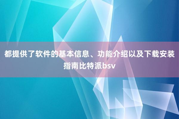 都提供了软件的基本信息、功能介绍以及下载安装指南比特派bsv