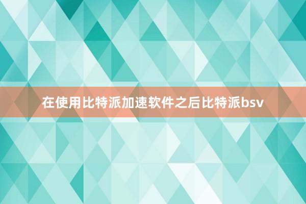 在使用比特派加速软件之后比特派bsv