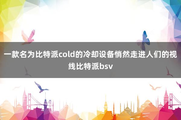 一款名为比特派cold的冷却设备悄然走进人们的视线比特派bsv